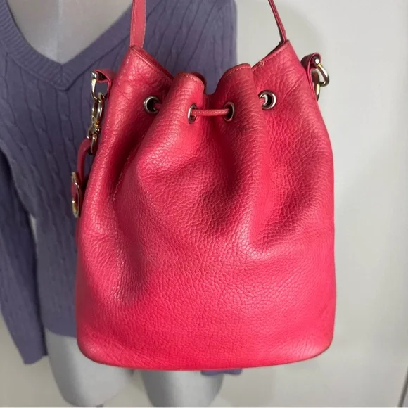 Vintage Hot Pink Genuine Leather Shoulder Bucket Hobo Bag - Picture 5 of 8